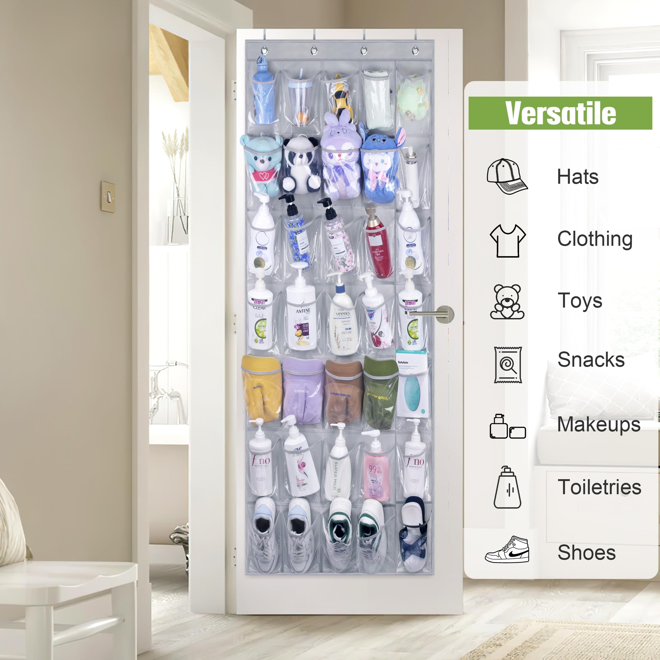 Misslo 35 Clear Large Pockets Over The Door Shoe Rack Sturdy Oxford Fabric Hanging Shoe Organizer For Door Shoe Holder Hanger, Grey