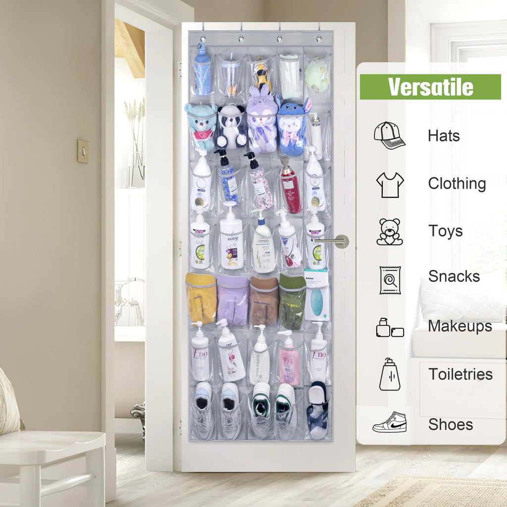 Misslo 35 Clear Large Pockets Over The Door Shoe Rack Sturdy Oxford Fabric Hanging Shoe Organizer For Door Shoe Holder Hanger, Grey