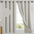 Yakamok Cream Linen Curtains 100% Blackout 63 Inches Long,Room Darkening Textured Curtains for Living Room Thermal Grommet Bedro