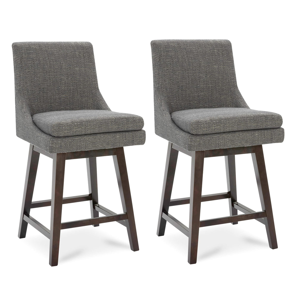 Chita Counter Height Swivel Bar Stools With Back Set Of 2, Fsc Certified Upholstered Fabric Bar Stool, 26.8' H Seat Height, Fabric In Fog