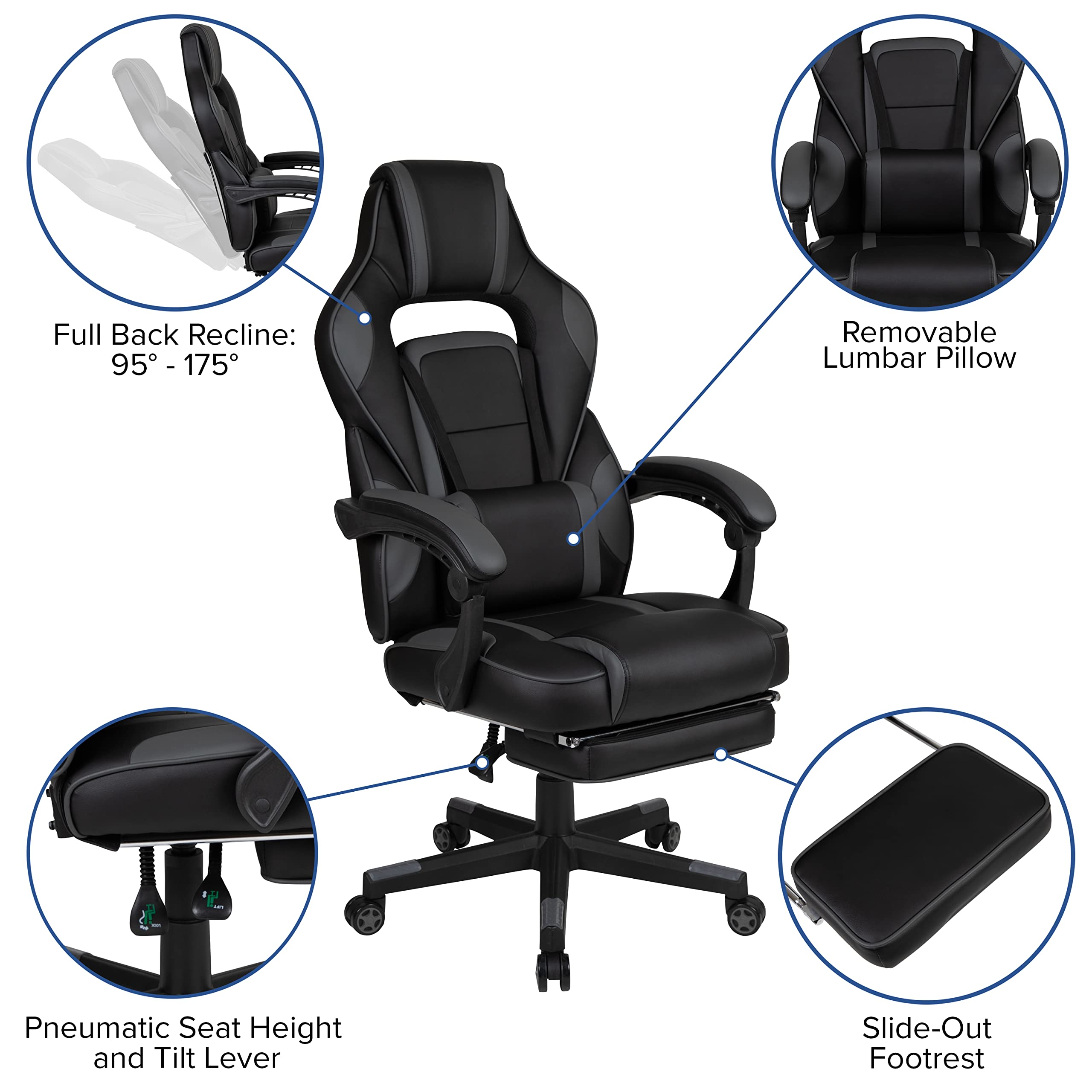Flash Furniture Optis Gaming Desk with Cup Holder/Headphone Hook/Removable Mousepad Top & Black Reclining Back/Arms Gaming Chair with Footrest