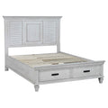Coaster Home Furnishings Franco Farmhouse 4-Piece Bedroom Set Queen Size Storage Panel Bed Frame 57-inch Headboard Distressed White 205330Q-S4