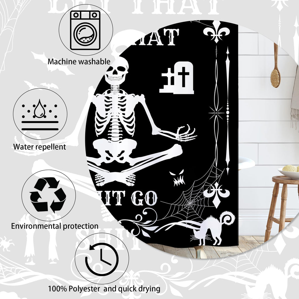 Laifzere Funny Black Skull Goth Shower Curtain Let That Shit Go Shower Curtain For Bathroom Set Skeleton Halloween Gothic Fun Fa
