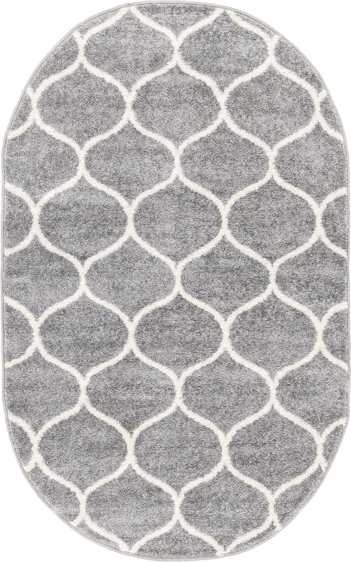 Unique Loom Trellis Frieze Collection Area Rug - Rounded (3 x 5 Oval, Light Gray/ Ivory)