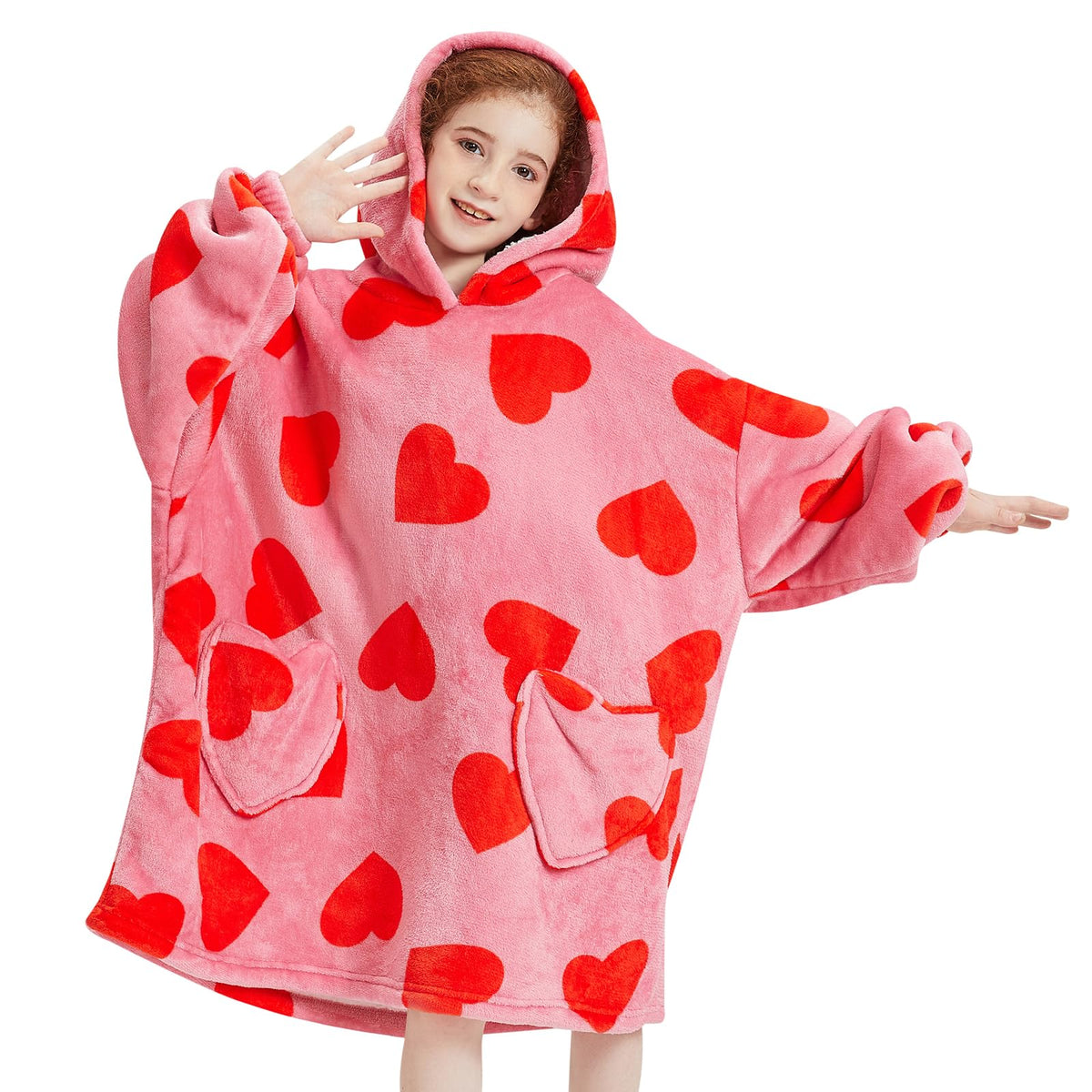 Fiosnow Love Print Blanket Hoodies For Kids 6-13Yr Oversize Wearable Blanket Hoodies For Boys Girls Teens