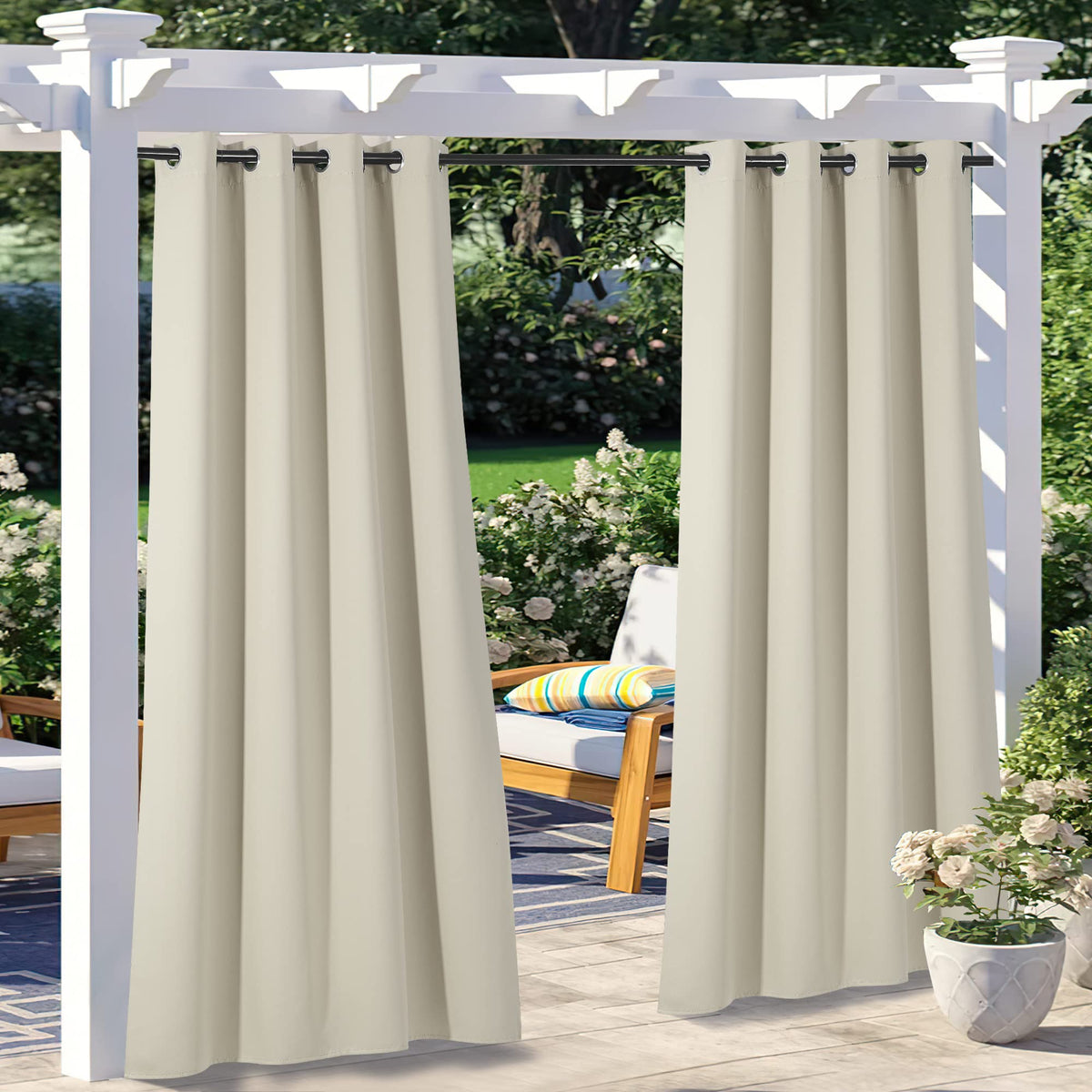 Nicetown 2 Panels Outdoor Curtains For Patio Waterproof W52 X L108, Triple Weave Stainless Steel Silver Grommet Thermal Insulate