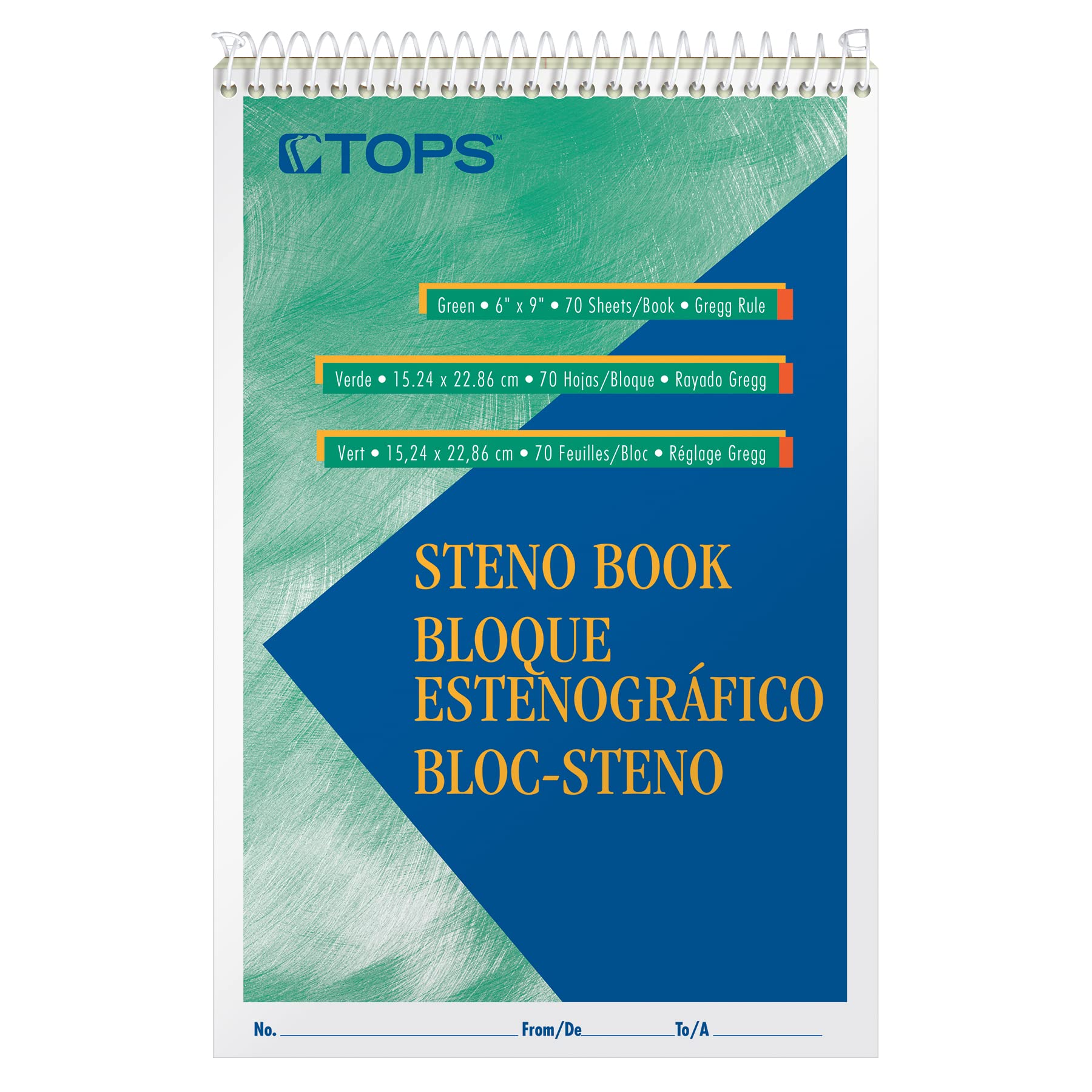 Tops Steno Books, 6' X 9', Gregg Rule, Green Tint Paper, 70 Sheets, 12 Pack (8011)