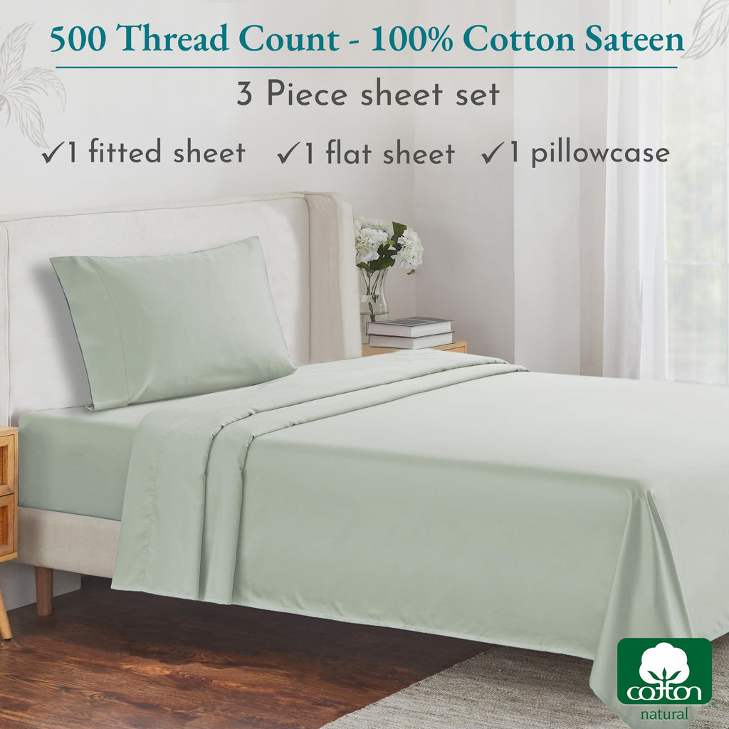 California Design Den - Finest Twin Cotton Sheets Set, Soft 100% Cotton Cooling Sheets Deep Pockets, 500 Thread Count Bedsheet Set Twin Sheets Set, Twin Bed Sheets (Silver Sage)