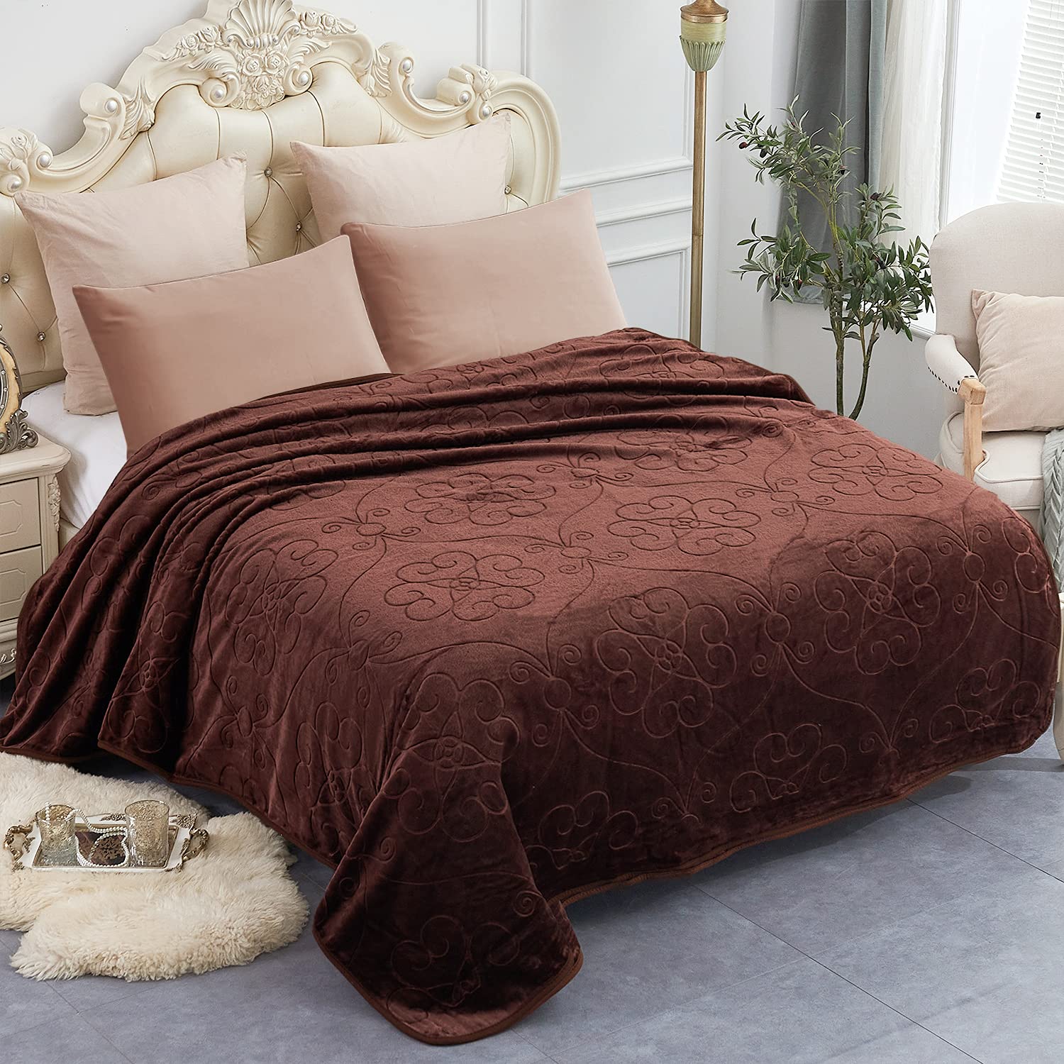 Jyk Plush Fleece Blanket, Korean Mink Blanket Queen 75 ' X 91 ' - Super Soft And Warm, 3.5 Lb Lightweight Solid Color Cozy Emb
