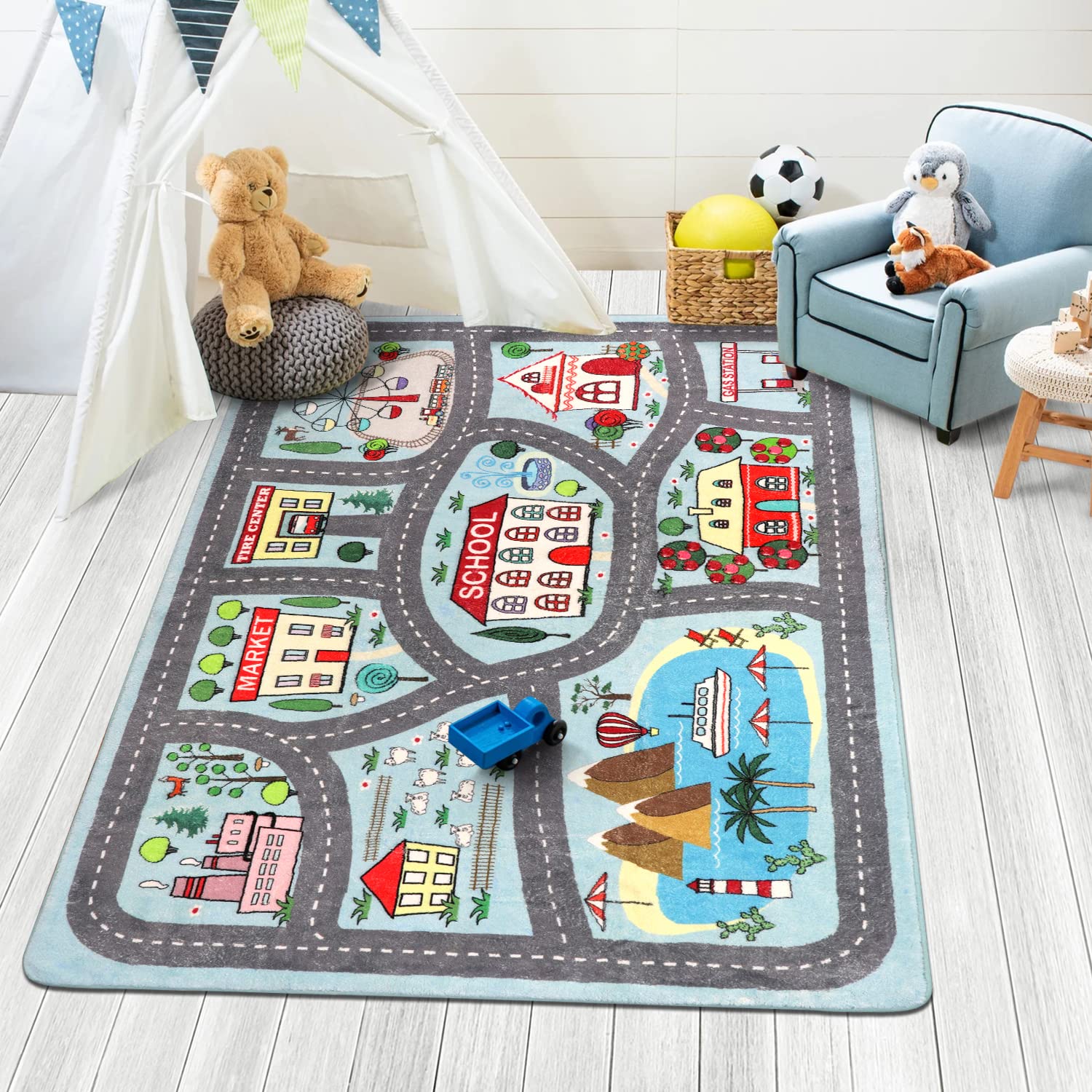 Livebox Kids Rug 3'X5' Car Rug Play Mat For Playing Cars Toys, City Life Playroom Rug Educational Carpet For Children Boy Girl,R