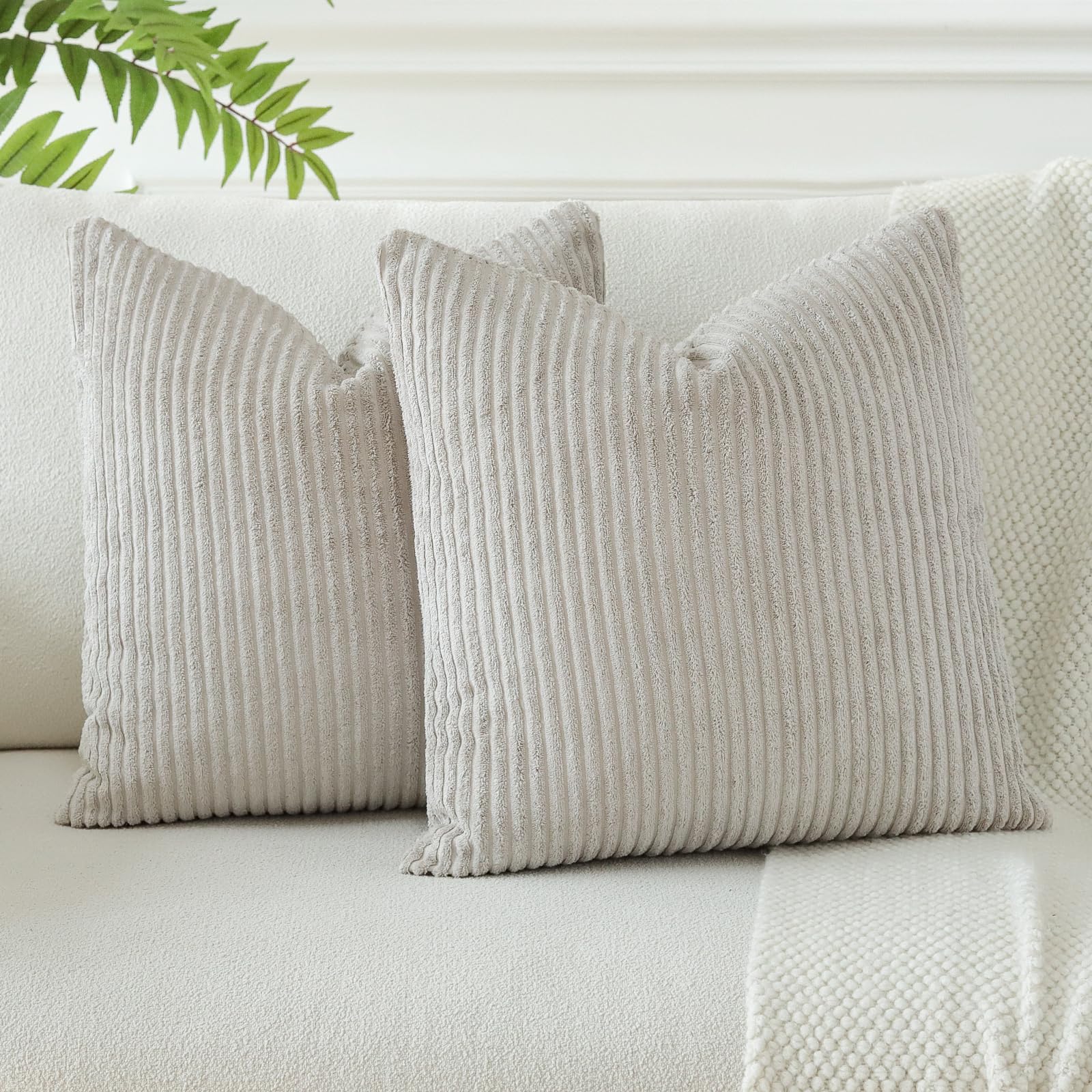 Otostar Corduroy Boho Decorative Throw Pillow Covers 24 X 24 Inch Soft Striped Cushion Case Home Farmhouse Decor Pillowcase For Couch Sofa Bedroom Decorative Pillow Covers Set Of 2 (Light Grey)