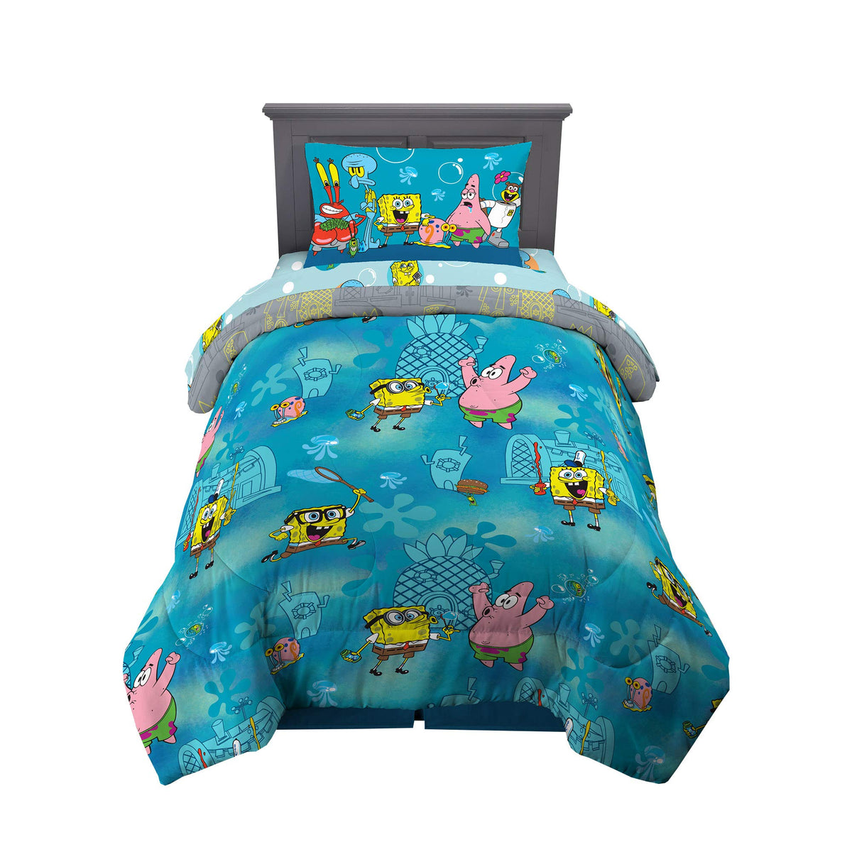 Franco Kids Bedding Super Soft Comforter And Sheet Set, 4 Piece Twin Size, Spongebob