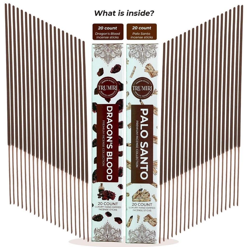 Trumiri Incense Sticks - Combo Pack Of 40 Insence-Sticks - 20 Dragons Blood + 20 Palo Santo - Insenses - Insents - Incents - Ins