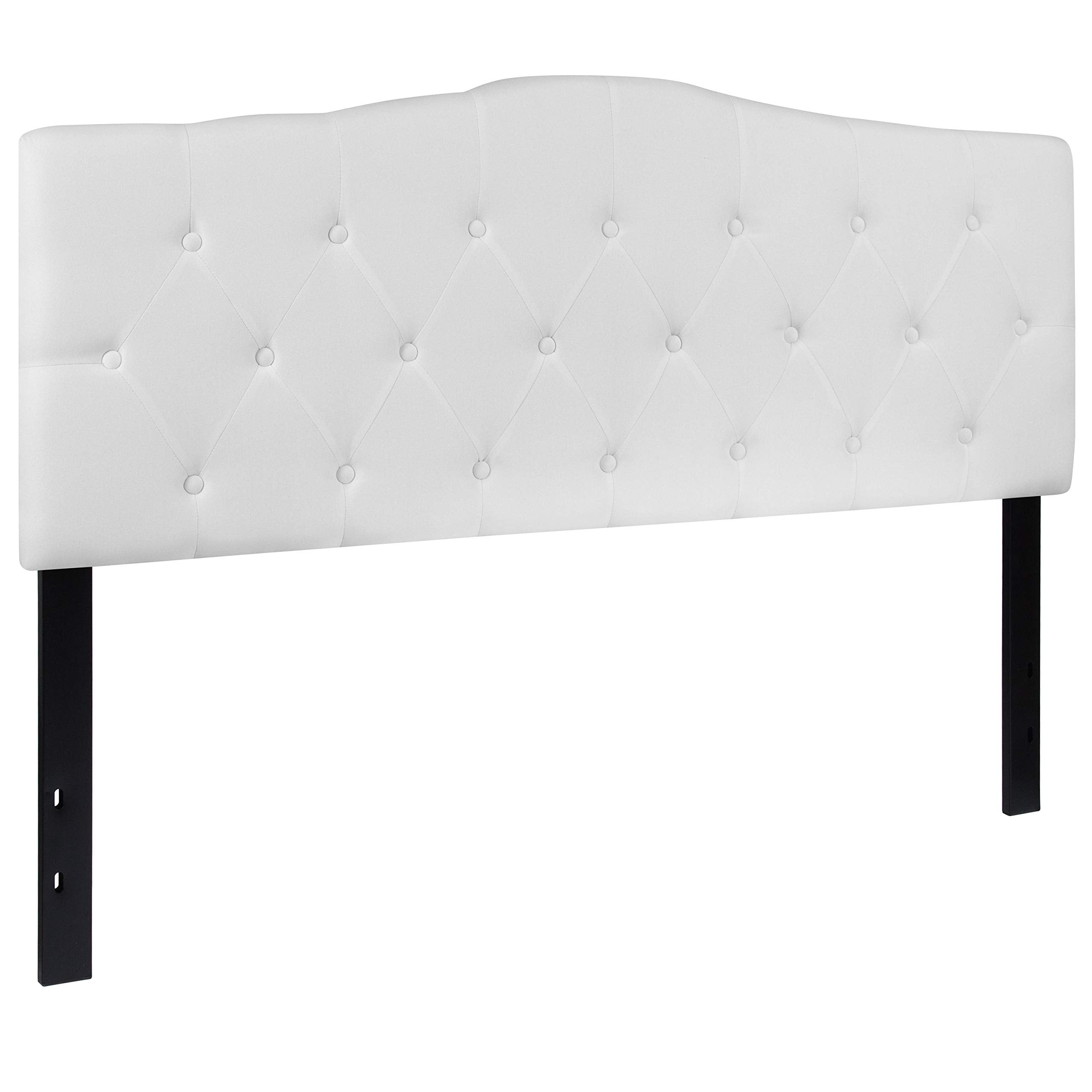 Flash Furniture Cambridge Tufted Upholstered Headboard For Queen Size Bed, Contemporary Fabric Tufted Headboard With Adjustable Height, White