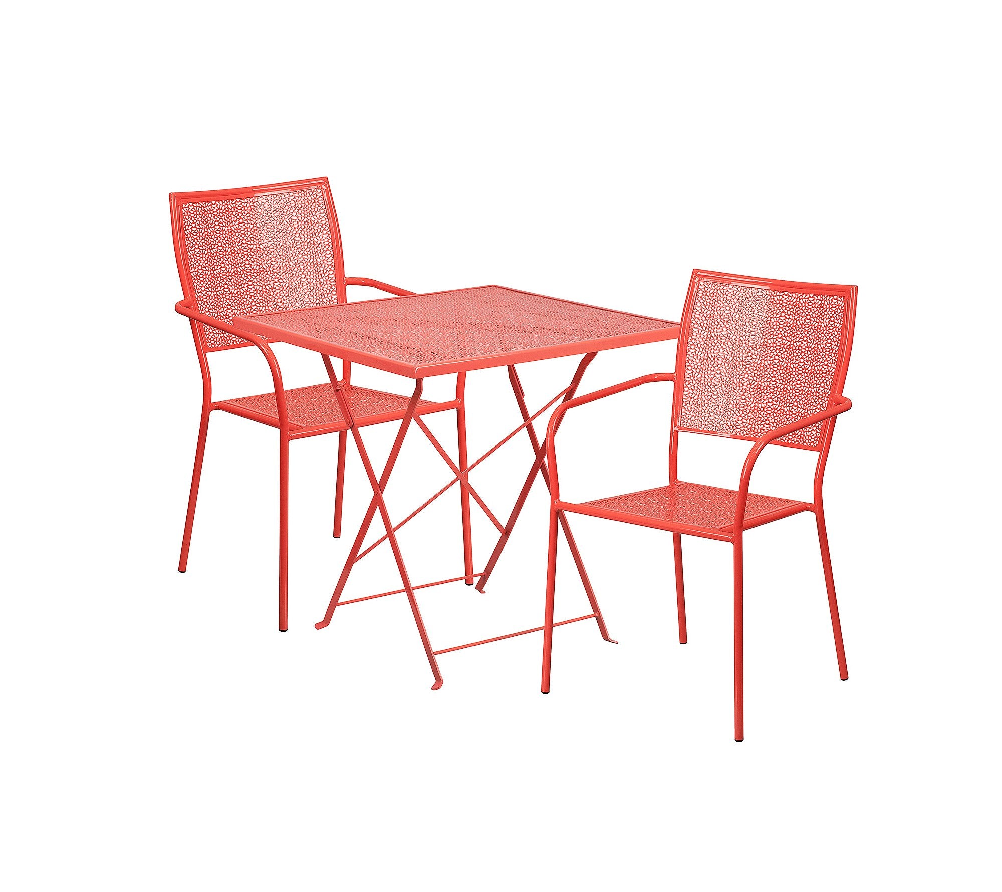 Flash Furniture Commercial Grade 28' Square Coral Indoor-Outdoor Steel Folding Patio Table Set With 4 Square Back Chairs
