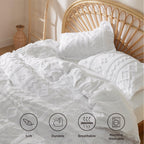 Bedsure Boho Duvet Cover King Size - Tufted King Duvet Cover Set For All Seasons, 3 Pieces Soft Shabby Chic Embroidery Boho Bedding, Comforter Not Included (White, 104' X 90')