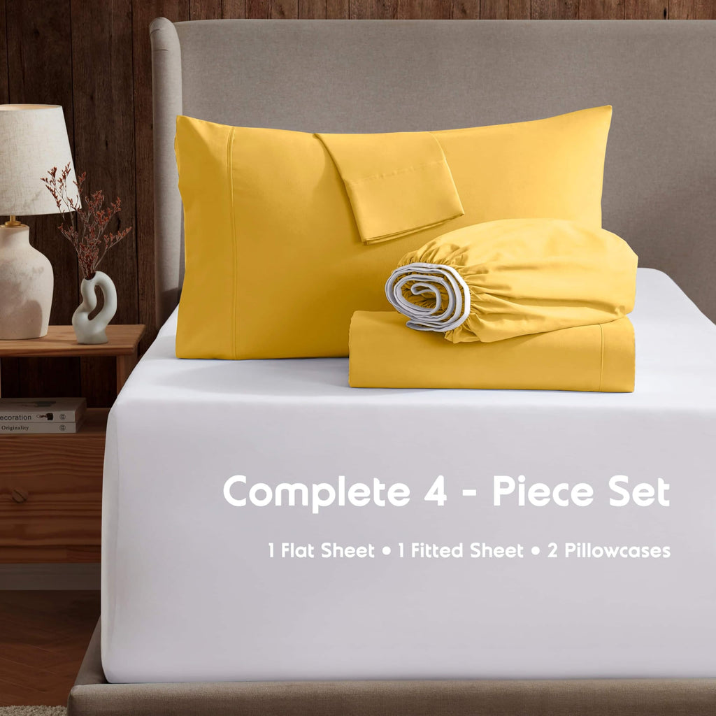 Nestl Twin Sheets Set - 3 Piece Twin Bed Sheets, Deep Pocket, Hotel Luxury, Extra Soft, Breathable And Cooling, Yellow Sheets For Twin Size Mattresses