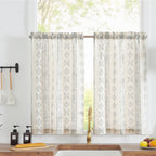 Jinchan Boho Kitchen Curtains Linen Tier Curtains 36 Inches Bohemian Small Cafe Curtains Gray Striped Farmhouse Curtains For Bathroom Rv Camper Light Filtering Rod Pocket 2 Panels Grey On Beige