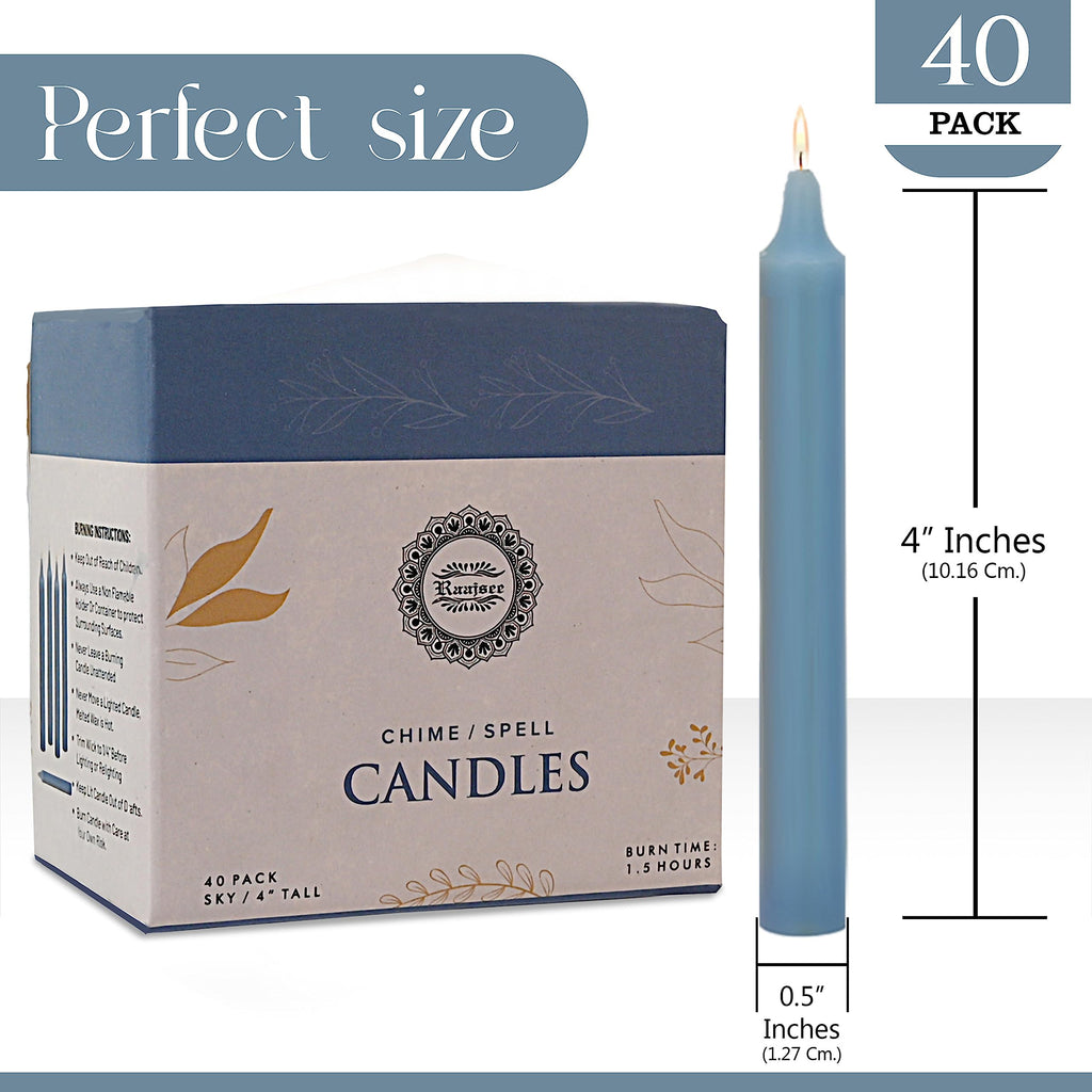 Raajsee Pack Of 40 Sky Blue Candles | 4'' Tall Unscented Mini Taper Candles - Perfect For Witchcraft, Rituals, Spells, Prayer, M