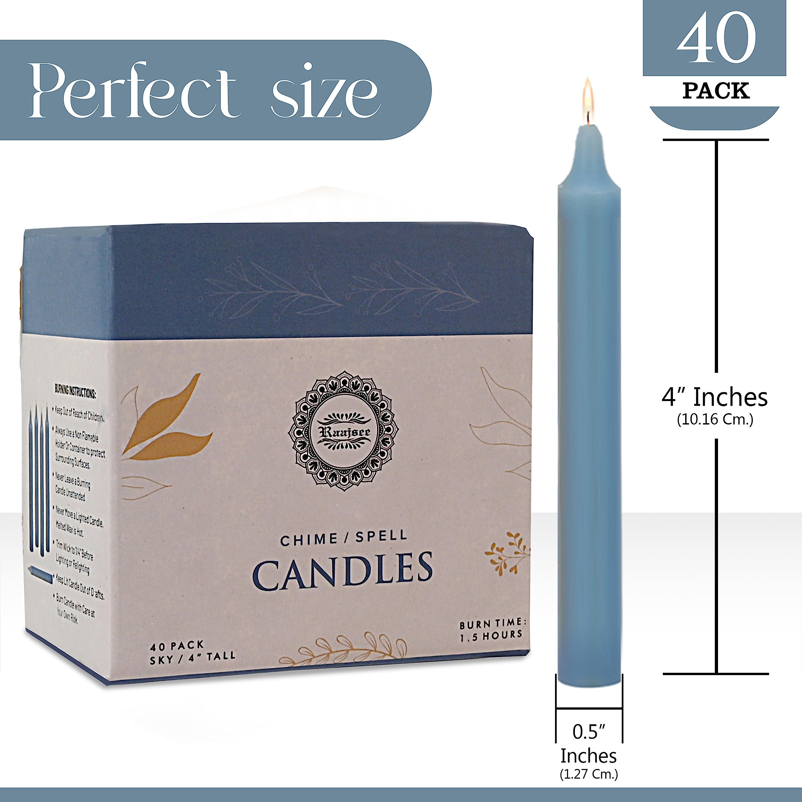 Raajsee Pack Of 40 Sky Blue Candles | 4'' Tall Unscented Mini Taper Candles - Perfect For Witchcraft, Rituals, Spells, Prayer, M