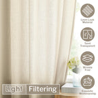 Melodieux Tan Semi Sheer Curtains 45 Inch Length For Bedroom Kitchen Small Windows, Linen Look Rod Pocket Privacy Sheer Drapes,