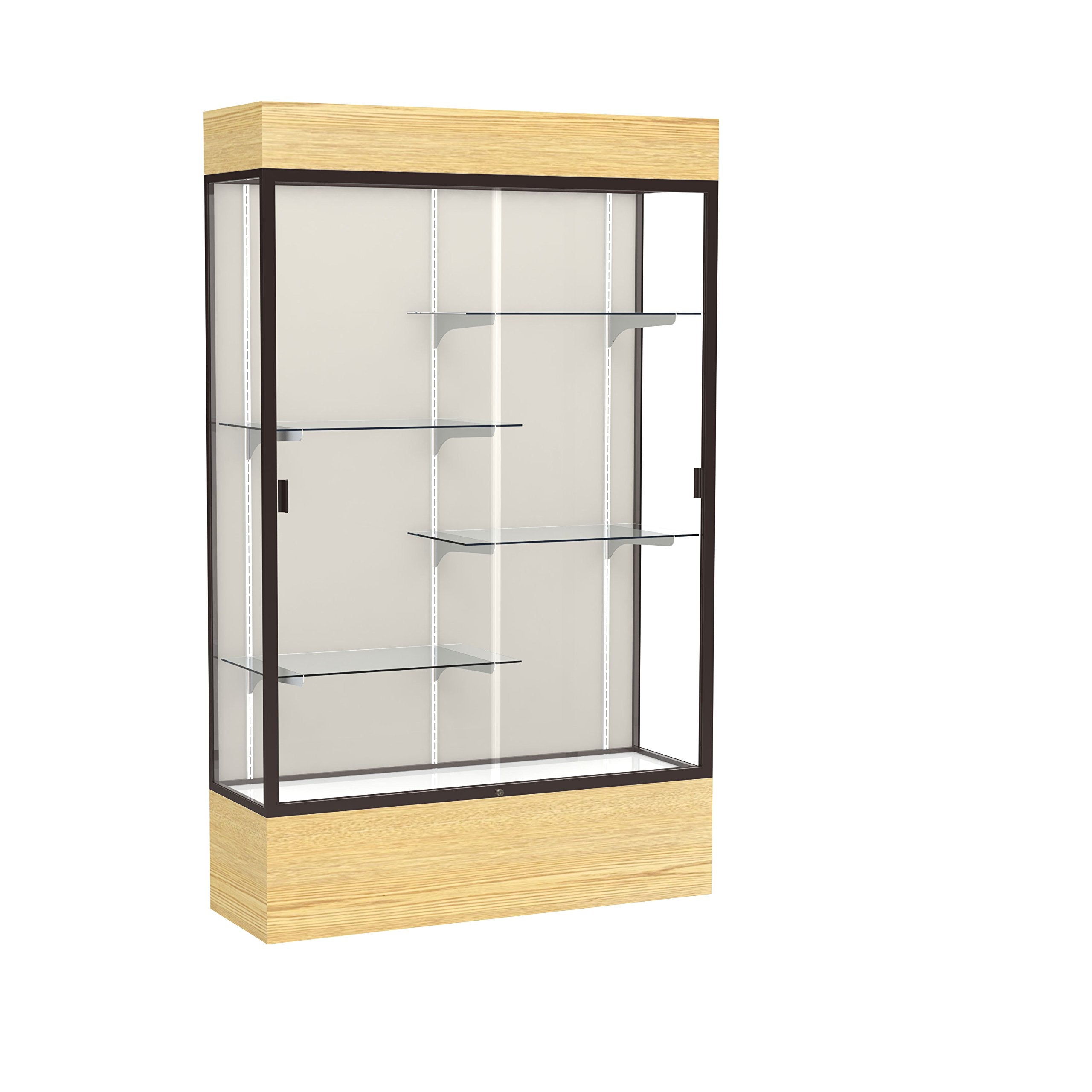Waddell Reliant Vinyl Floor Display case, 48&quot;x80&quot;x16&quot;, Light Oak/Dark Bronze