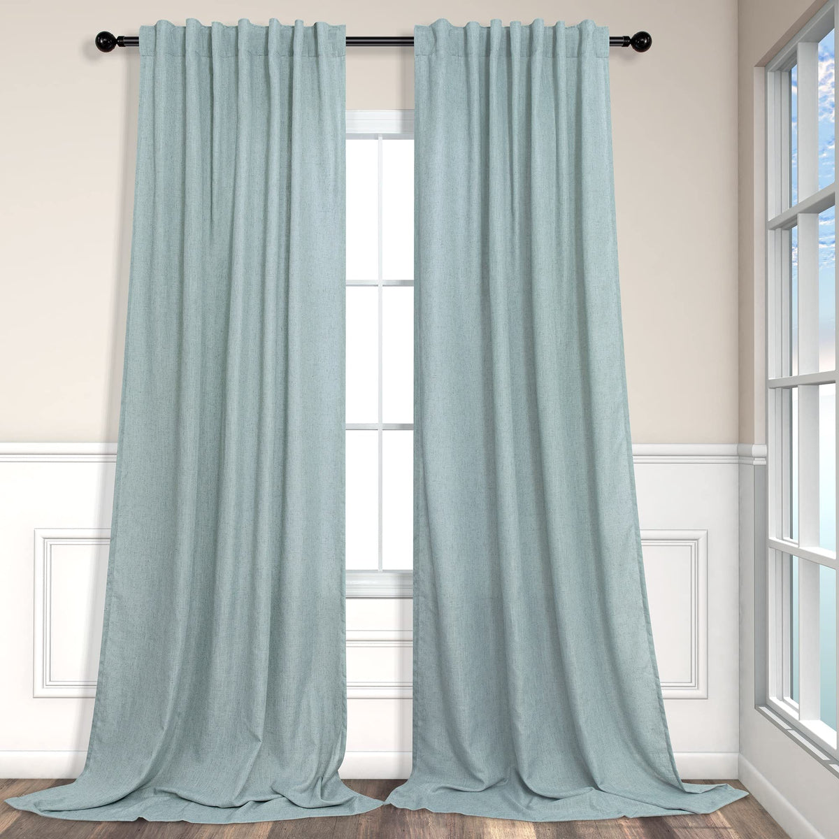 Seafoam Green Curtains 96 Inches Long For Living Room 2 Panels Back Tab Pocket Semi Sheer Linen Summer Ocean Mint Green Curtains