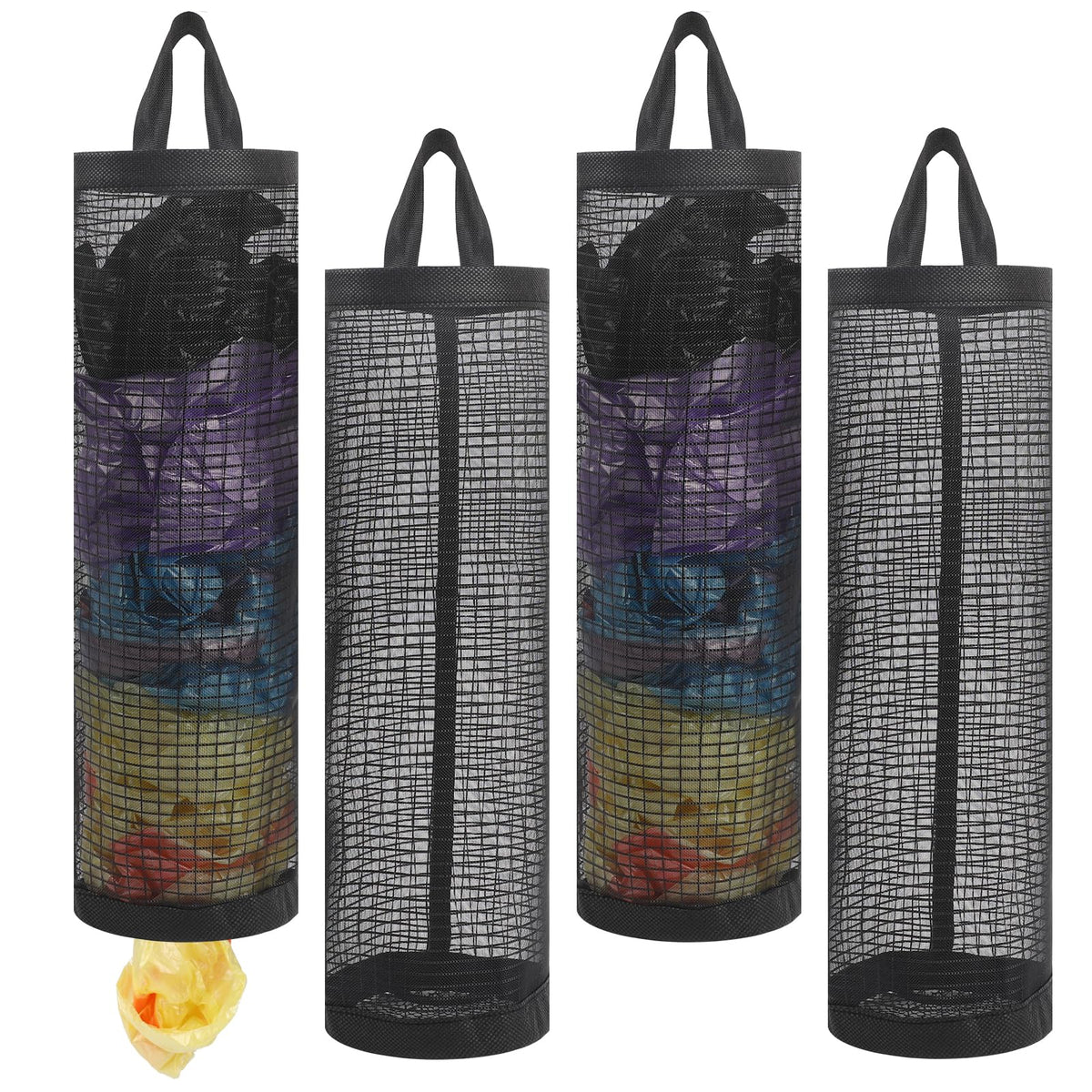 Plastic Bag Holder, 4 Pack Grocery Bag Holder for Plastic Bags, Mesh Hanging Storage Bag Dispenser Shopping Bag Holder Trash Bag
