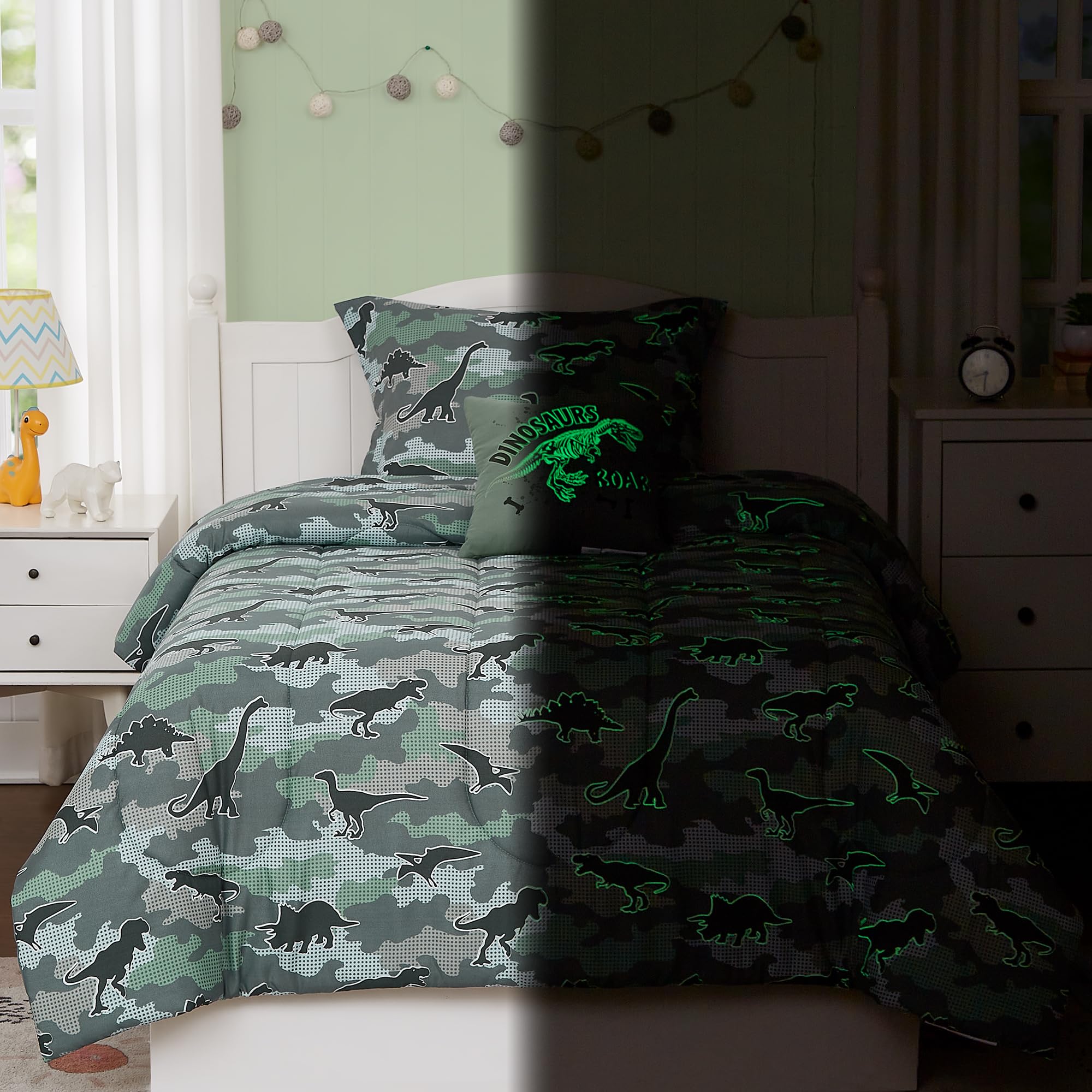 Kaleido Space Kaleidospace Kids Comforter Set Twin Size For Boys, Glow In The Dark Dinosaur Bedding Set Twin-1 Twin Comforter, 1