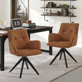 Art Leon Accent Chair Set Of 2 - Mid Century Modern Desk Chair No Wheels, Faux Leather Upholstered Office Chair With Black Oak W