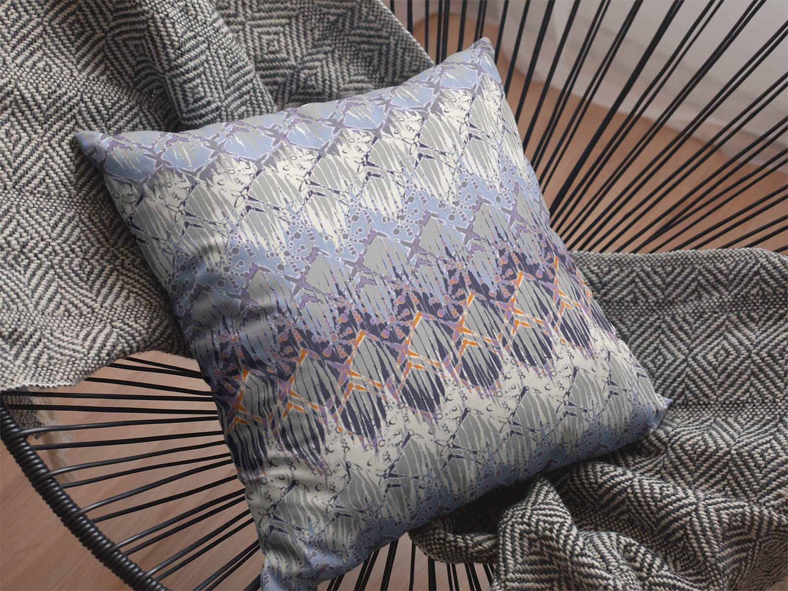 HomeRoots Muted Purple 16â€ Blue Gray Hatch Decorative Suede Throw Pillow