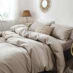 Moomee Bedding Pillowcases Pack Of 2 100% Washed Cotton Linen Like Textured Breathable Durable Soft Comfy (Tannish Linen Grey, S