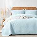 Oarage Queen Quilt Bedding Set Soft Lightweight Aqua Blue Bedspread With Leaf Pattern,Ultrasonic Microfiber Bed Coverlet Full Si