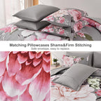 Dintszyayue Grey Comforter Set Queen Size,7 Pieces Pink Floral Print Bed In Bad Elegant Flower Bedding Set Soft Bedding For All
