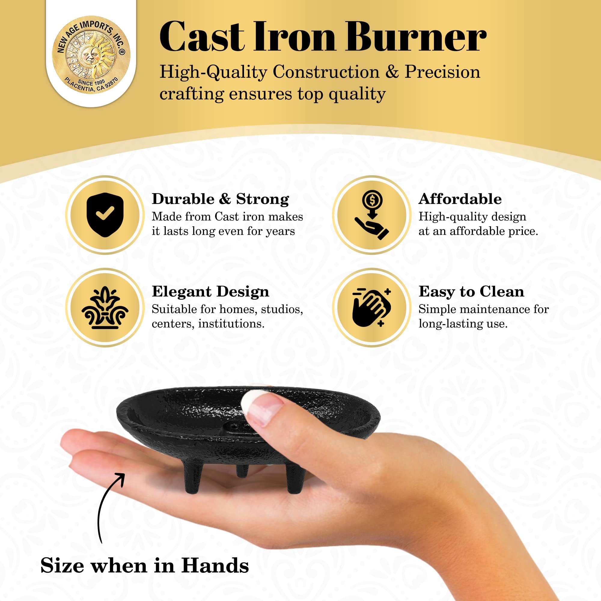 Cast Iron Incense Burner 4' L 2' H, Ideal For Smudging, Incense Burning, Ritual Purpose, Decoration Etc. (4' L)