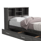 Bed with 3 Drawers and Bookcase Headboard (Grey, Twin)