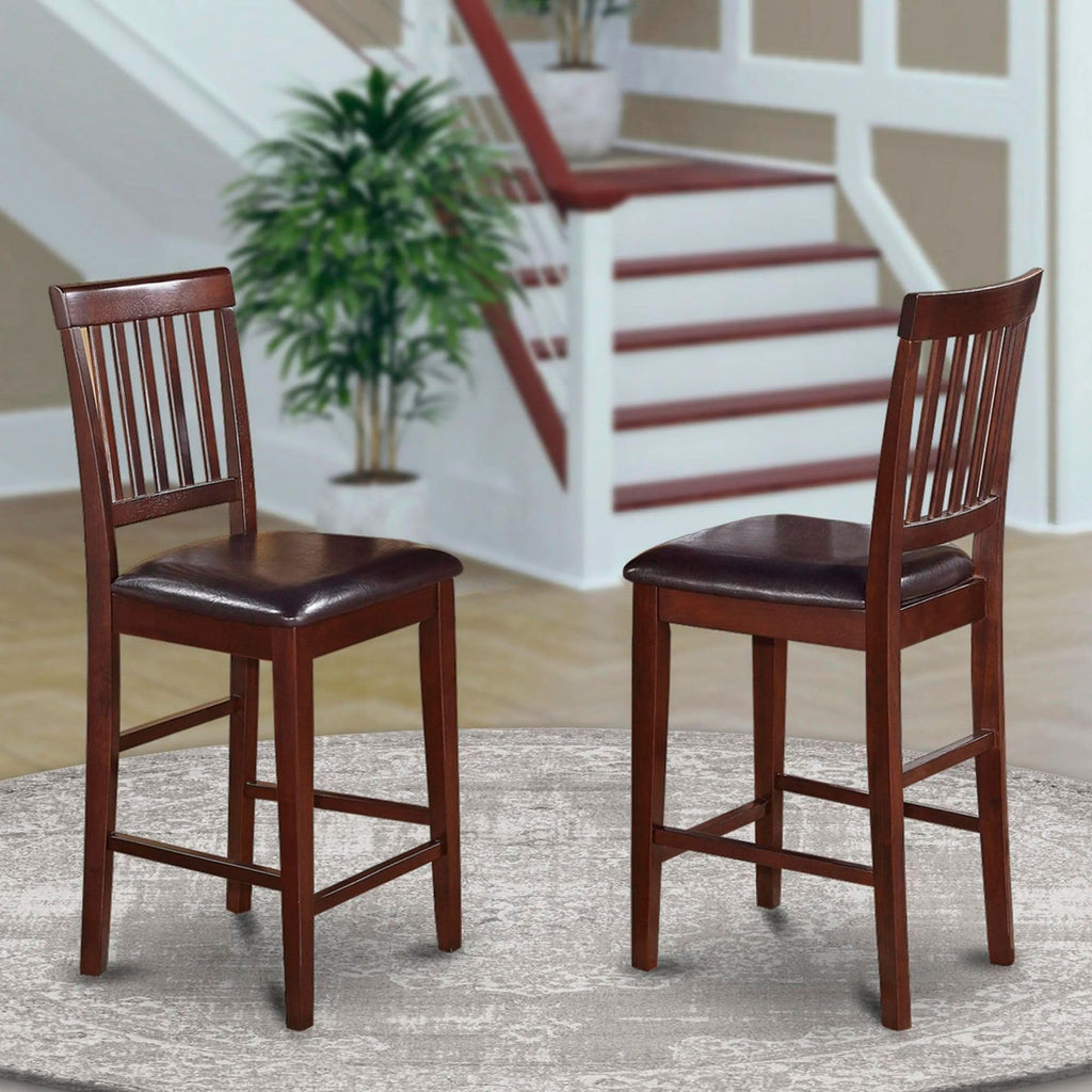 East West Furniture VNS-MAH-LC Vernon Counter Height Bar Stool - Faux Leather Pub Height Kitchen Chairs, Set of 2, Mahogany