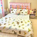 Famyo Kingsize Bedding Set (4Pc)  250 Tc Fitted Bedsheet 72X78 In, 2 Pillow Covers, Comforter Cover (Dino Park, White)