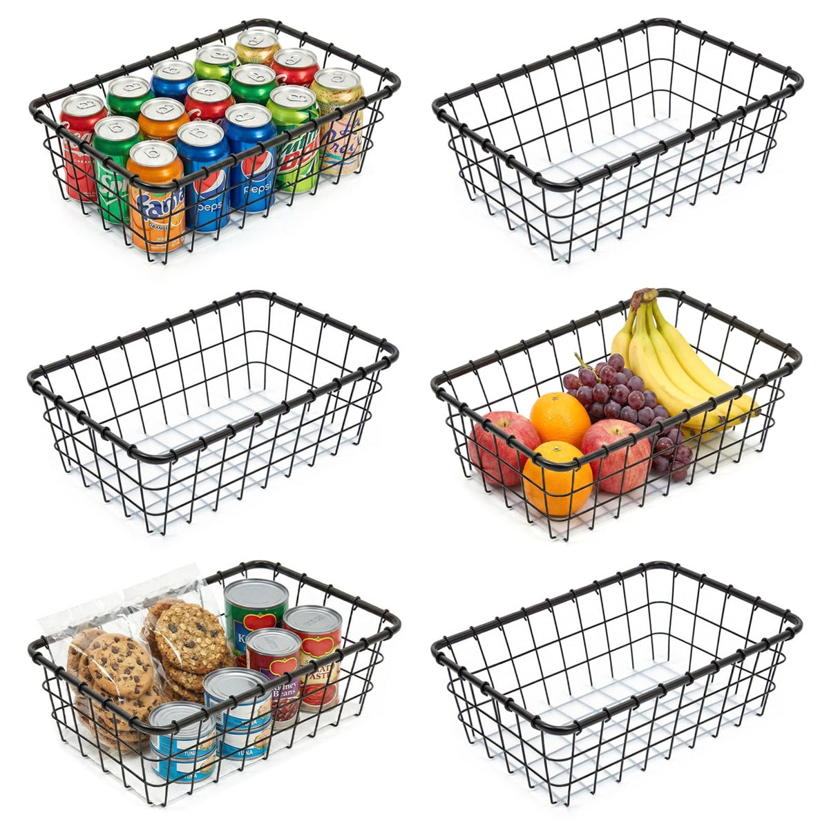 6PK Wire Baskets for Organizing, Baskets for Pantry Organization, Baskets for Snack, Fruits, Cans, Toys, Kitchen Cabinets, Close