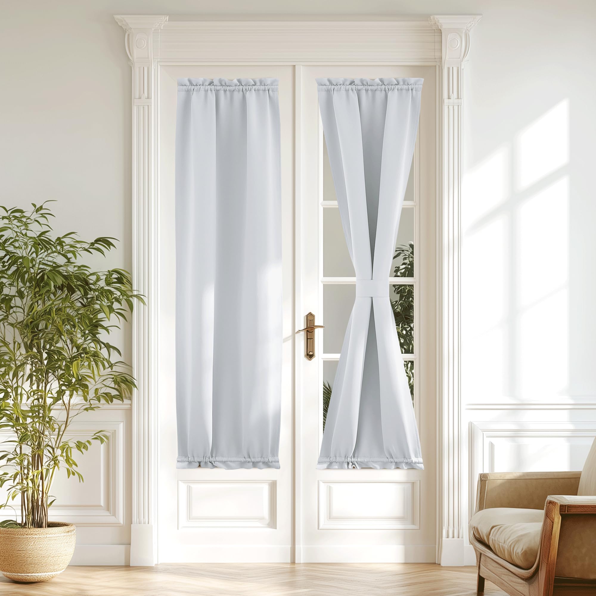 NICETOWN Glass Door Curtain - Window Treatments Panels Solid Energy Efficient Rod Pocket for Metal French Patio Door Panel with 
