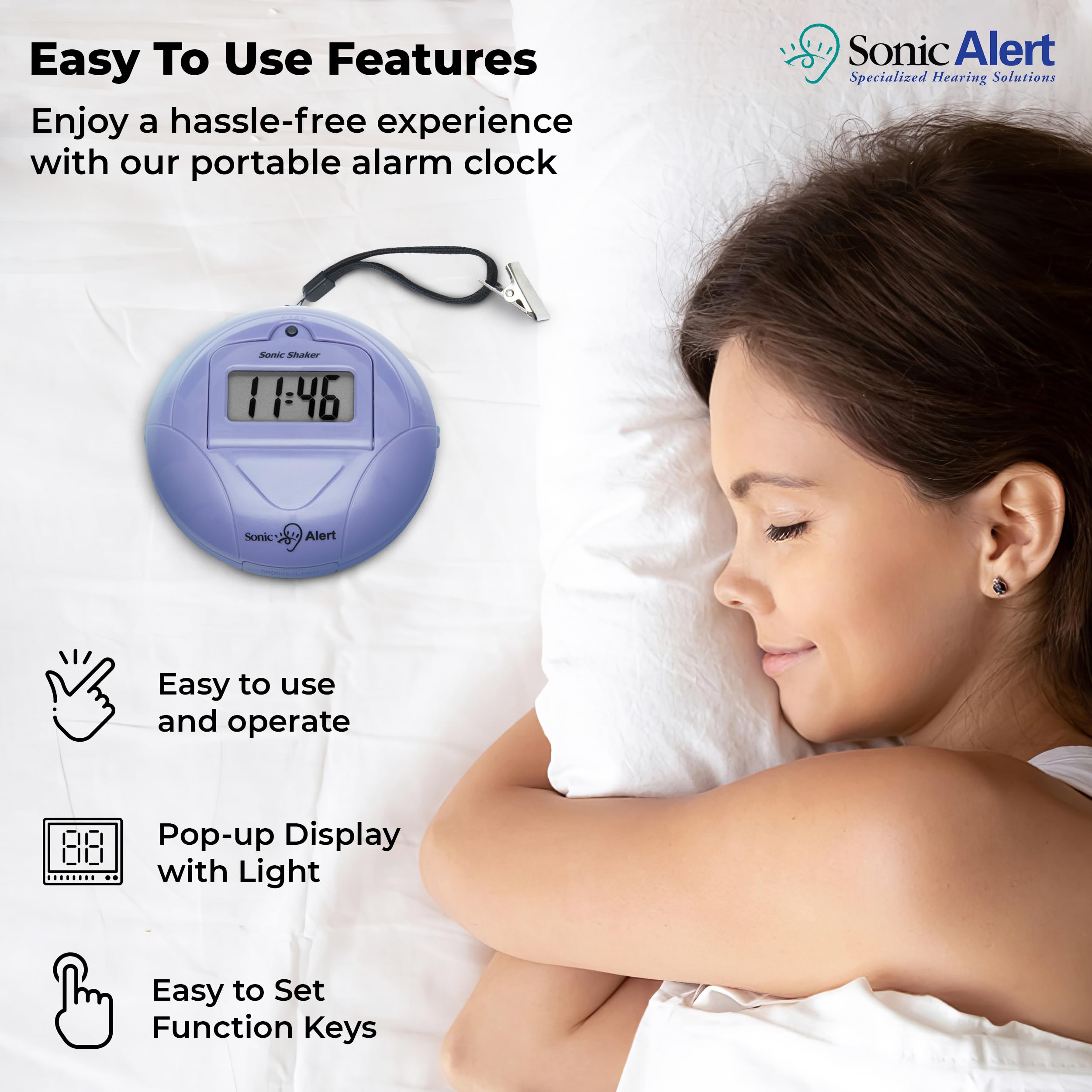 Sonic Alert Digital Alarm Clock - Small Travel Alarm Clock For Heavy Sleepers - Bed Shaker Alarm Clock - Vibrating Alarm Clock U