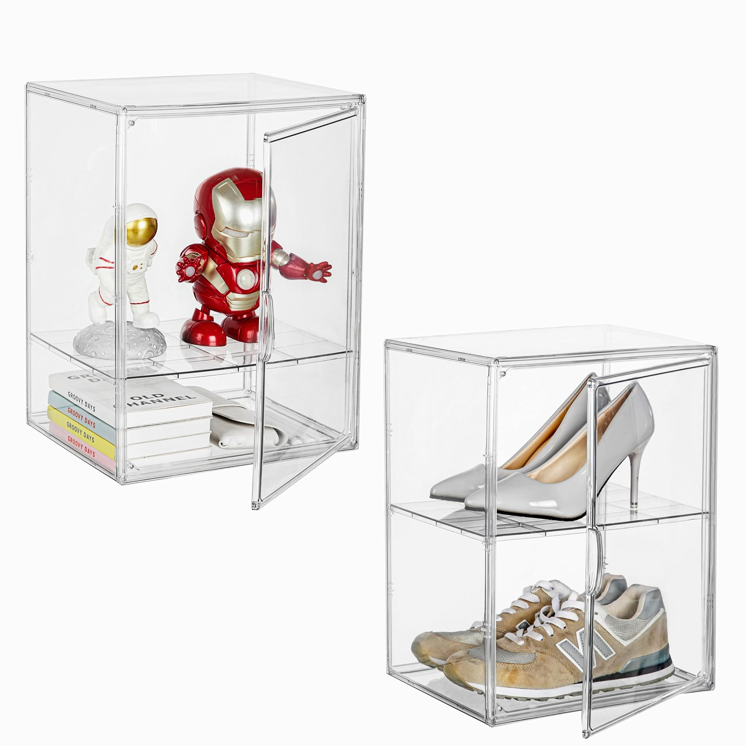 ZLLZUU Super Large Boot Storage Boxes Clear Stackable Storage Bins, 2 Pack XX-Large Shoe Box Organizers with Magnetic Lids, Big 