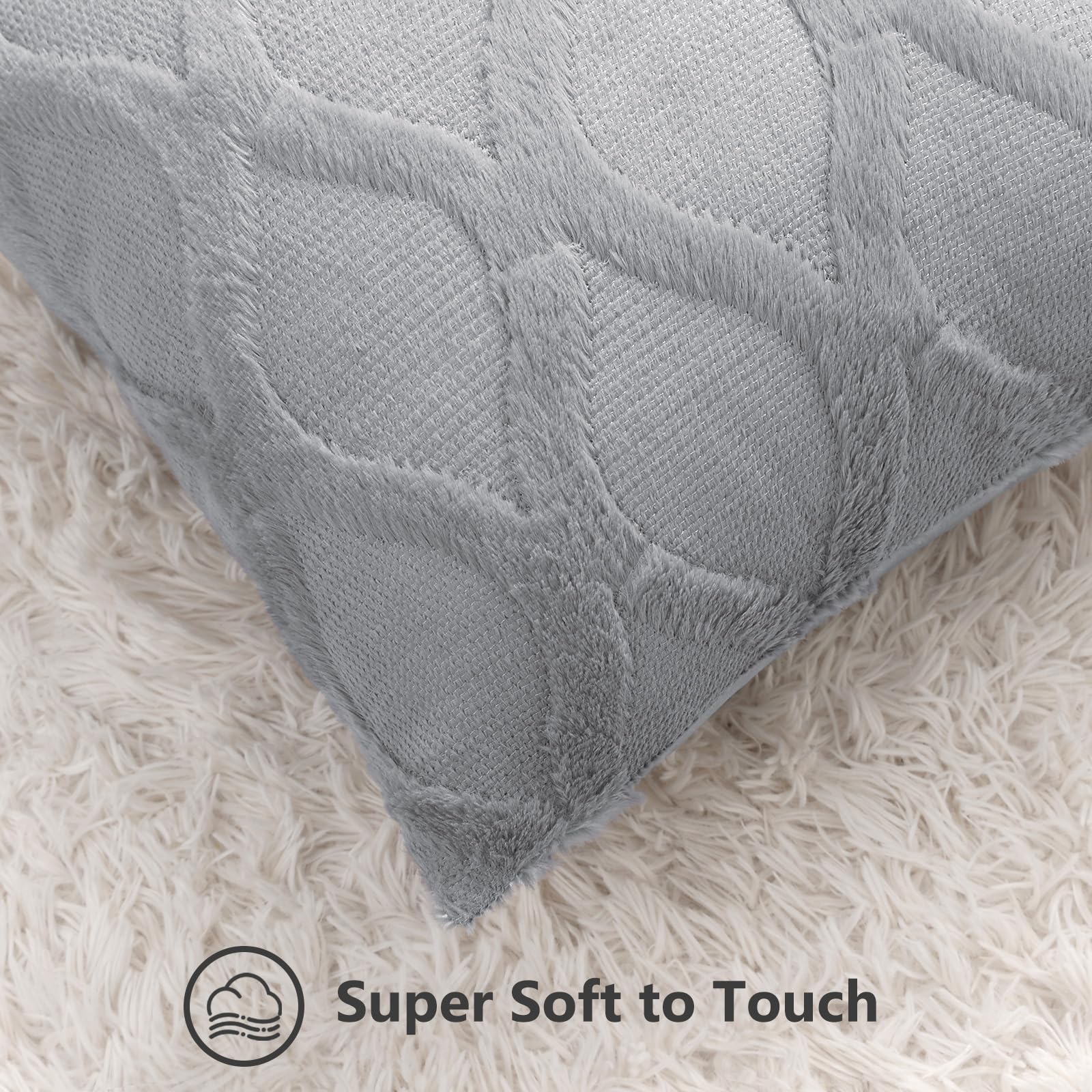 Decoruhome Throw Pillow Covers 24X24 Inch Set Of 2, Soft Plush Faux Fur Wool Grey Couch Pillow Covers, Decorative Pillow Cases For Bed Sofa Living Room Home Decor