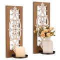 Rustic Wood Candle Sconces Wall Decor - Set of 2 Walasis Farmhouse Wall Candle Holder Decorative Carved Brown Candle Sconce Art 