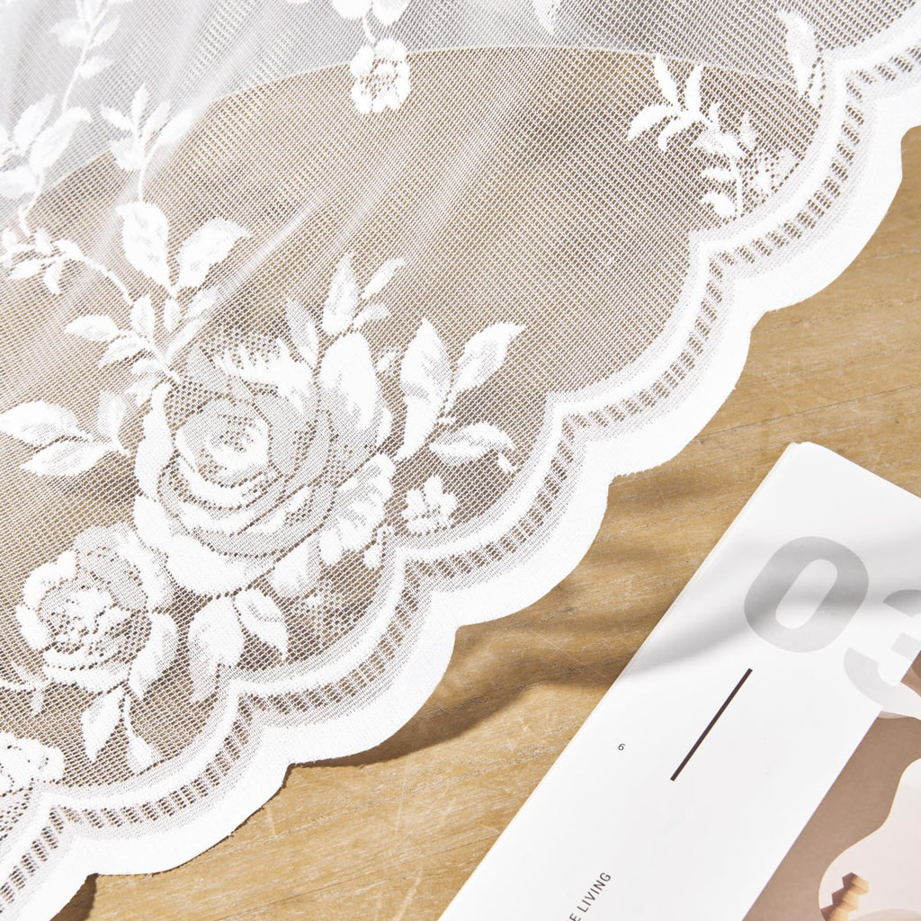 Seekright White Lace Curtains 54 Inch Length 2 Panels Set Victorian Floral Sheer Curtains For Kitchen Cafe Rod Pocket Light Filt