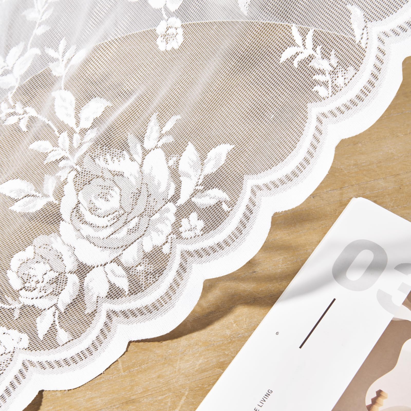Seekright White Lace Curtains 54 Inch Length 2 Panels Set Victorian Floral Sheer Curtains For Kitchen Cafe Rod Pocket Light Filt