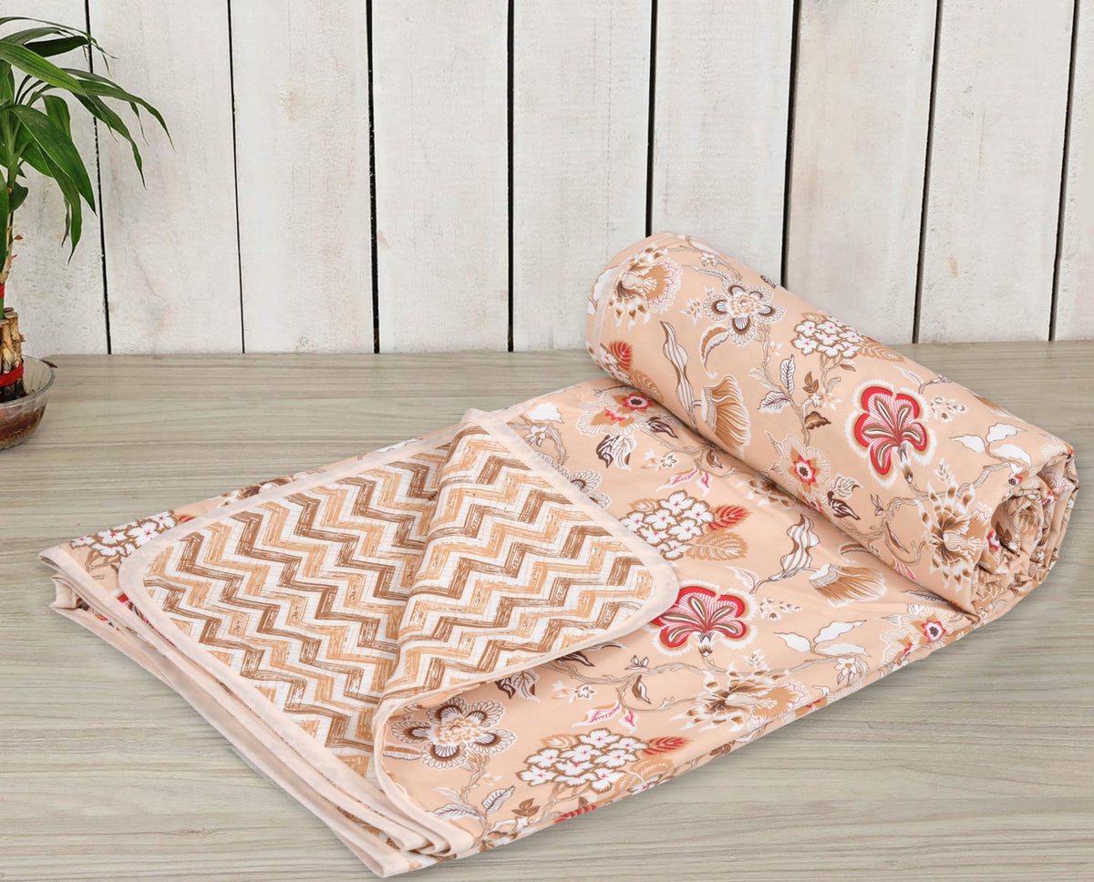 Dream Homme Pure Cotton 240 TC Soft Reversible Printed Lightweight Dohar Single Bed Cotton | Blanket for Summer (Floral Brown)