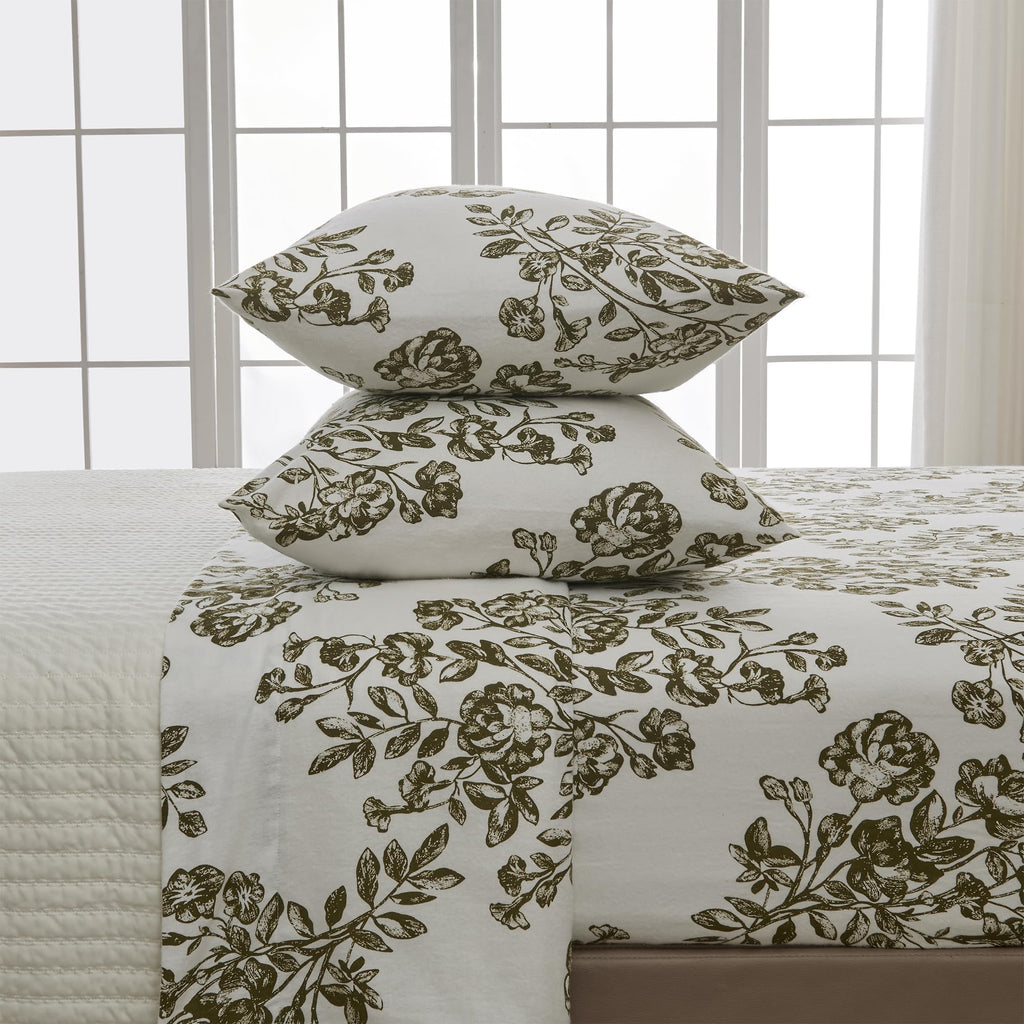 4 Piece 100% Turkish Cotton Full Green Printed Flannel Sheets Set | Deep Pocket, Soft Sheets | Warm, Double Brushed Bed Sheets |