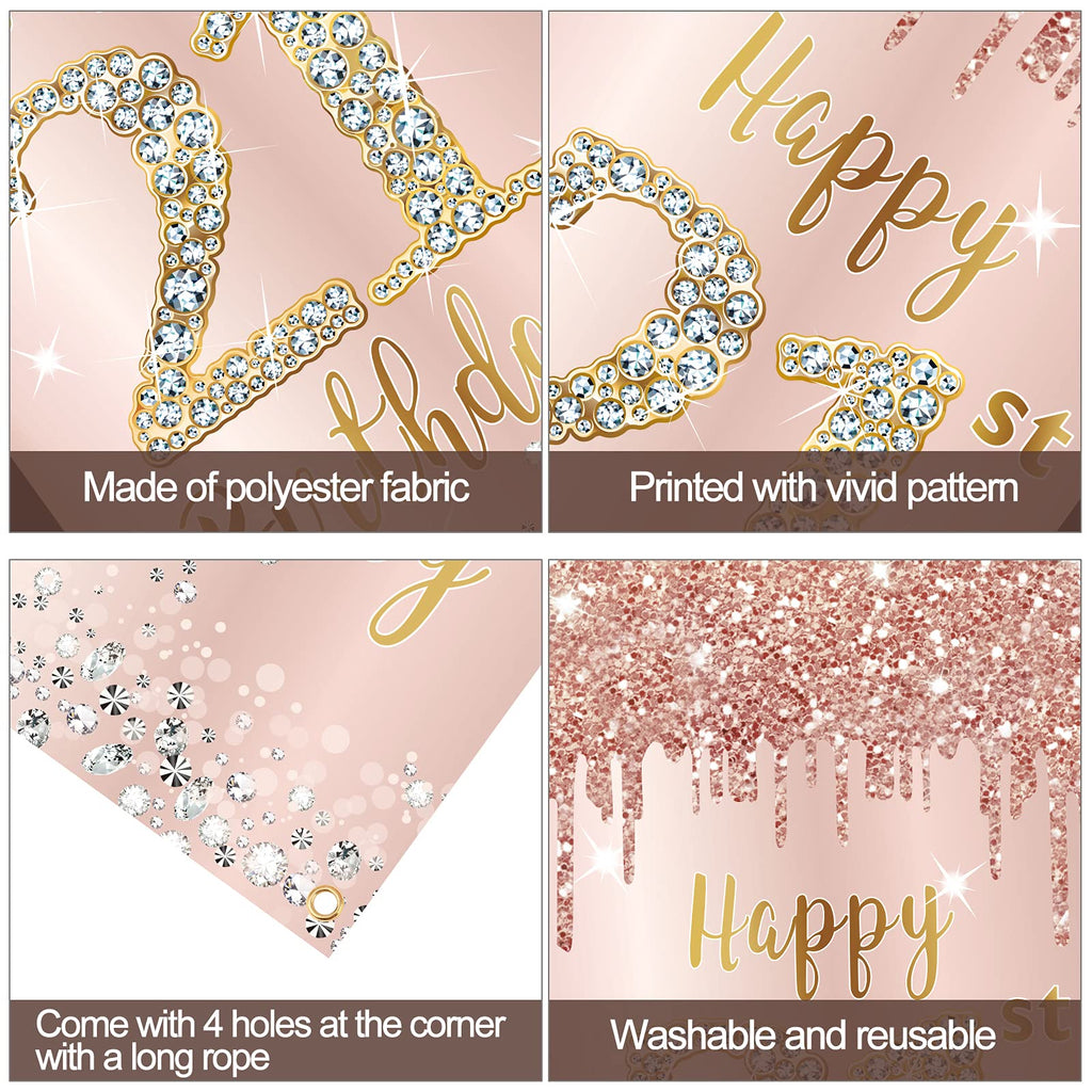 Happy 21St Birthday Door Banner Backdrop Decorations For Women, Pink Rose Gold 21 Birthday Party Door Cover Sign Supplies, 21 Ye