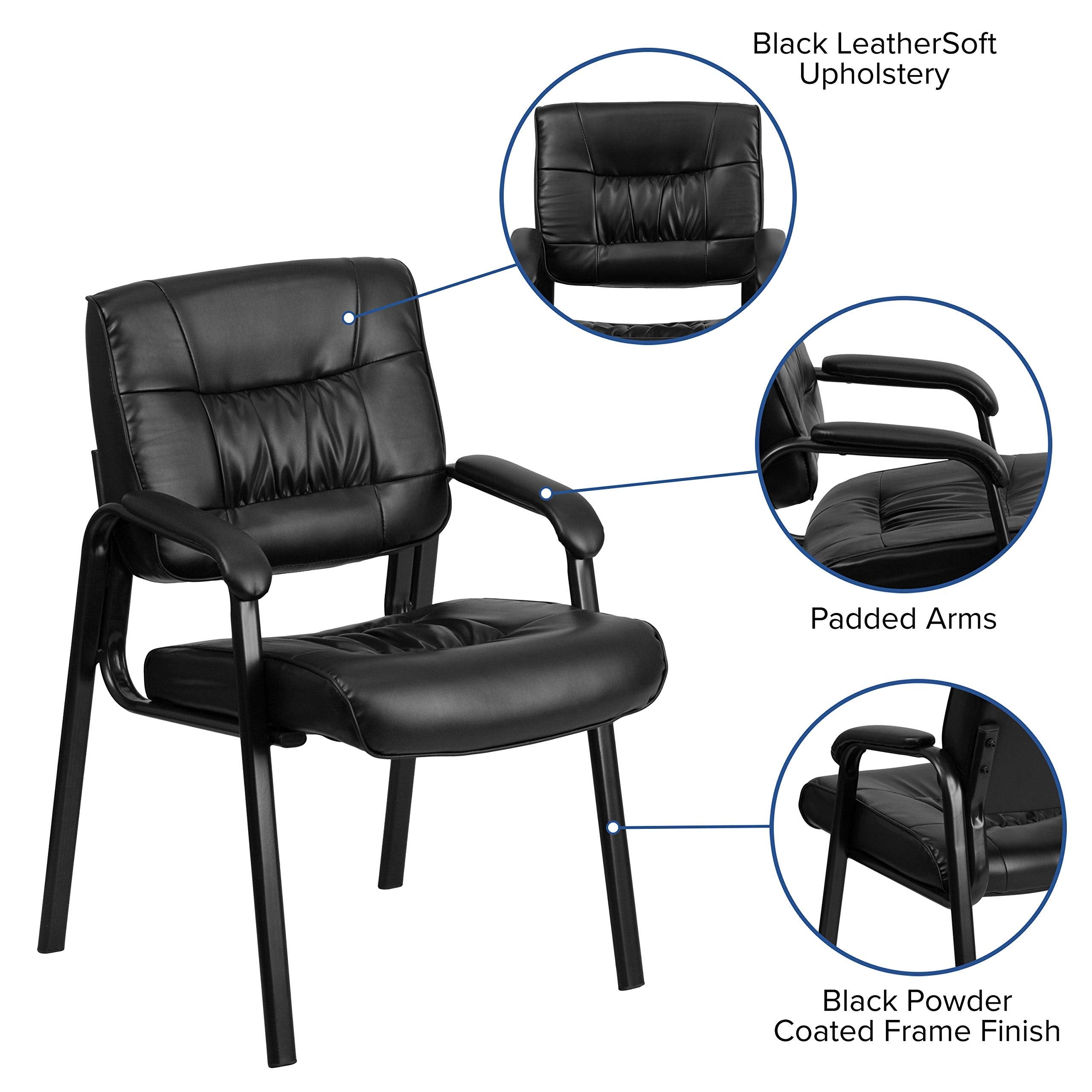 Flash Furniture Haeger LeatherSoft Tufted Executive Reception Chair with Padded Armrests, Upholstered Side Chair for Living Room or Office, Black